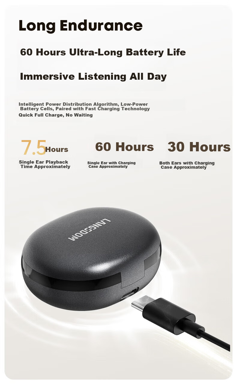 Langston Bluetooth Bone Conduction Clip-On Wireless Open-Ear ENC Noise-Cancelling Call Headphones Black (Pair) 3