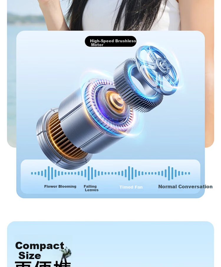 Olivon Handheld Mini Fan Desktop Bed Cooling USB Rechargeable Portable Small Personal Circulating Air Conditioner Silent Office Student Dormitory Powerful 100-Speed Ultra-Long Battery Life 9