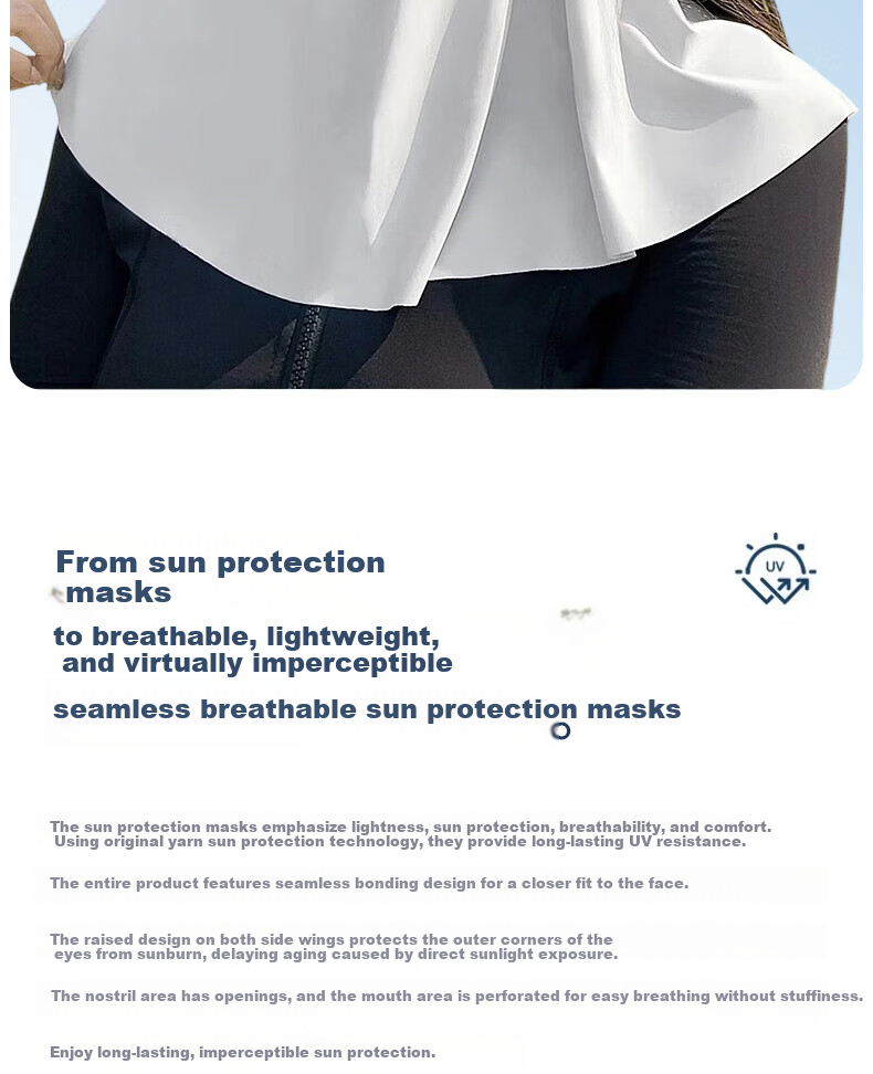Langsha Sunscreen Face Mask Full Face Cover Outdoor Cycling Mask Ear-Hook UV Protection Loose 3D Extended Neck Guard Face Bikini 2
