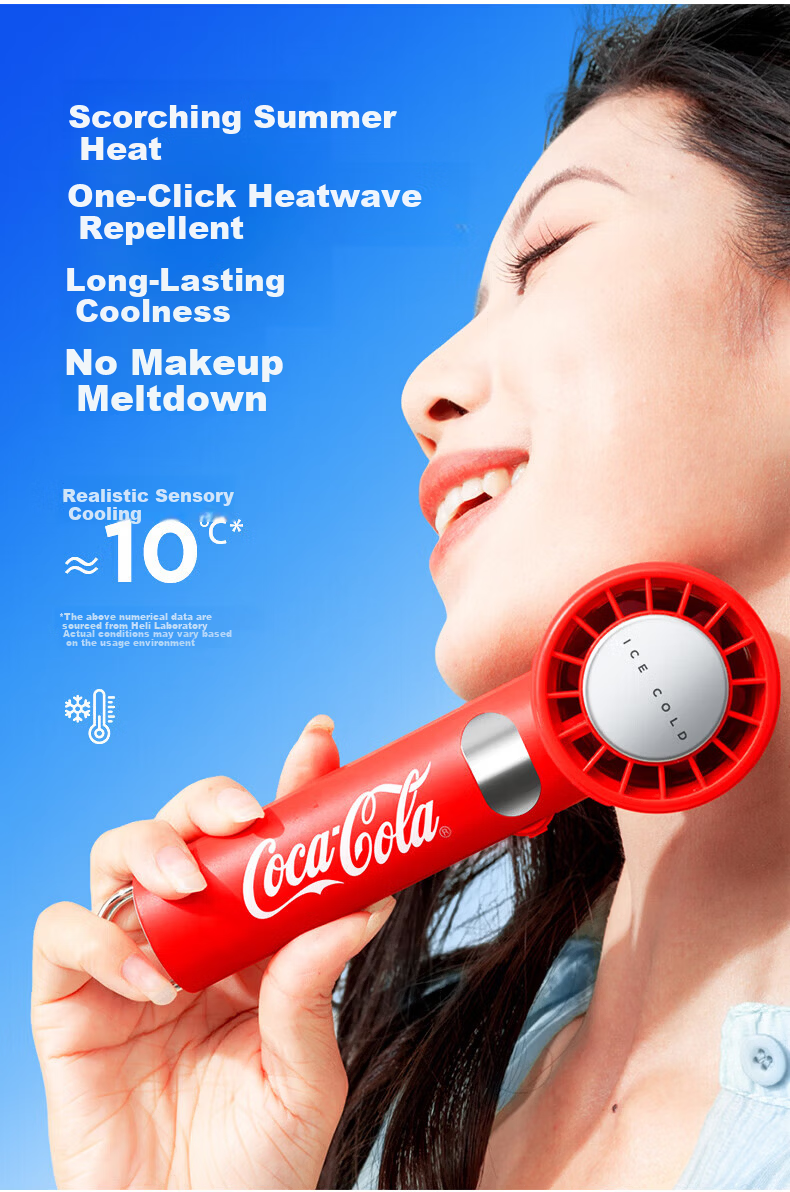 Coca-Cola Handheld Mini USB Electric Fan with Digital Display Portable Quiet Desktop Fan for Office Dormitory Students B-FS07G - Price Protection 618 3