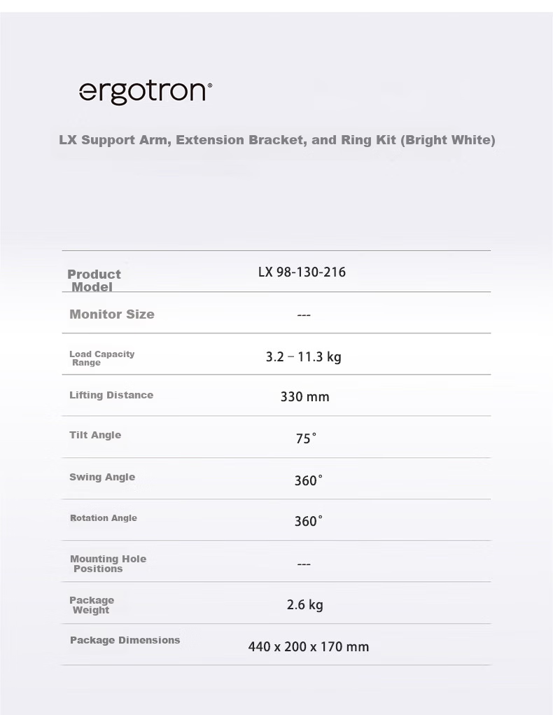 ERGOTRON LX Monitor Arm Extension Ring Accessory 98-130-216 White (Compatible with LX Series) 1