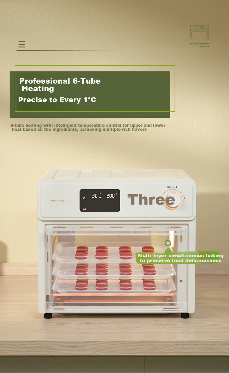 TONZE Multifunctional Electric Oven Home Air Fryer Combo Small 15L Air Fryer Oven Oil-Free Fat-Removing Tender Frying Hot Air Circulation RF3W 12