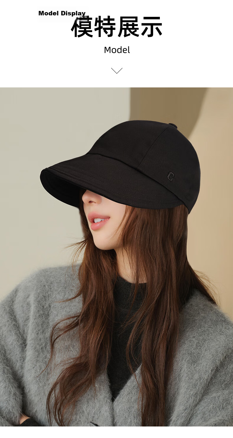CACUSS Women's Foldable Summer Fisherman Hat Outdoor Sun Protection Large Head Circumference Mountaineering Sun Hat Slim Face Black Large 10