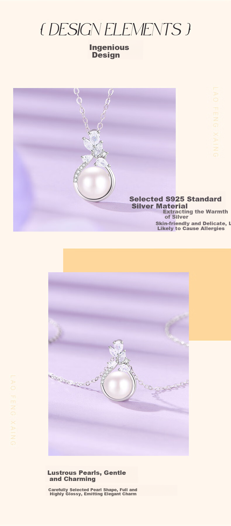 Lao Feng Xiang Freshwater Pearl Pendant Sterling Silver Women's New Necklace Heartfelt Birthday Gift Practical High-End Girlfriend Wife 4