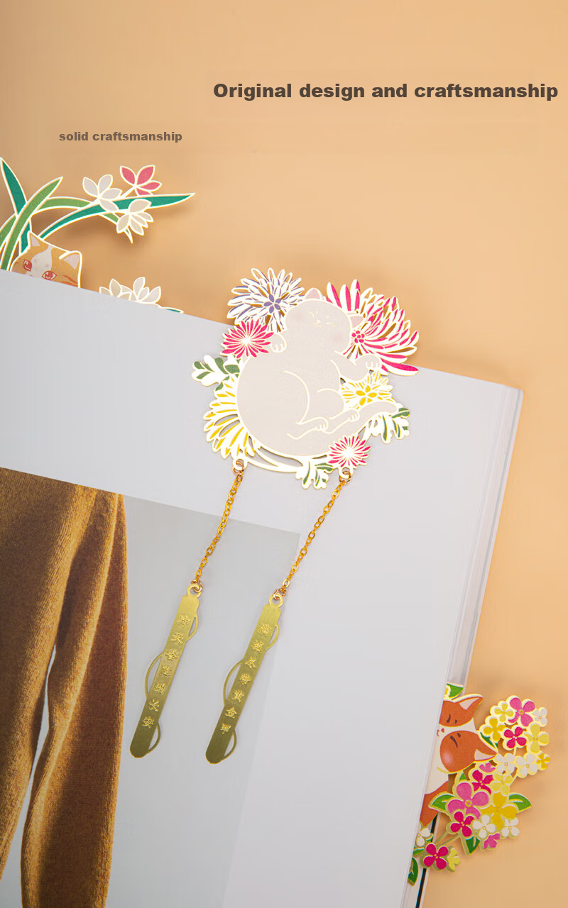 Palace Museum Cultural Creative Four Seasons Palace Cat Shadow Bookmark Card Paper Packaging Chinese Style Creative Metal Birthday Gift January Narcissus 2