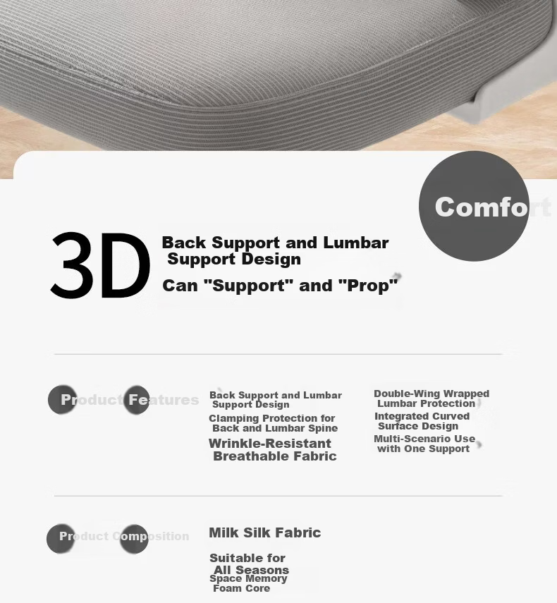 YOCOK Lumbar Support Pillow Office Waist Cushion Long Sitting Backrest Chair Deep Gray Version 2