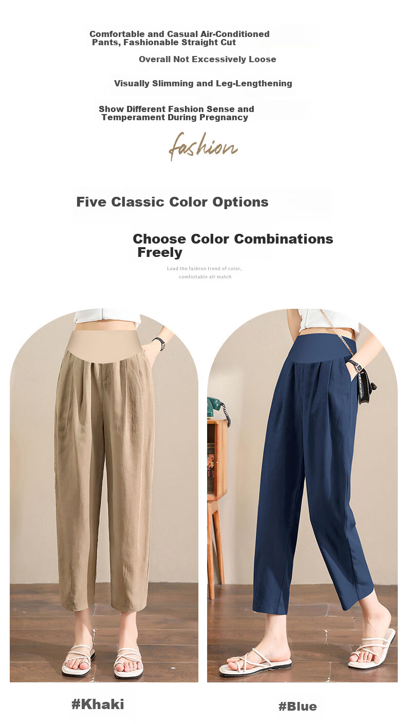 JOYNCLEON Maternity Pants Spring and Autumn Wear Imitation Cotton Linen Thin Maternity Trousers Khaki L jyk19882 2