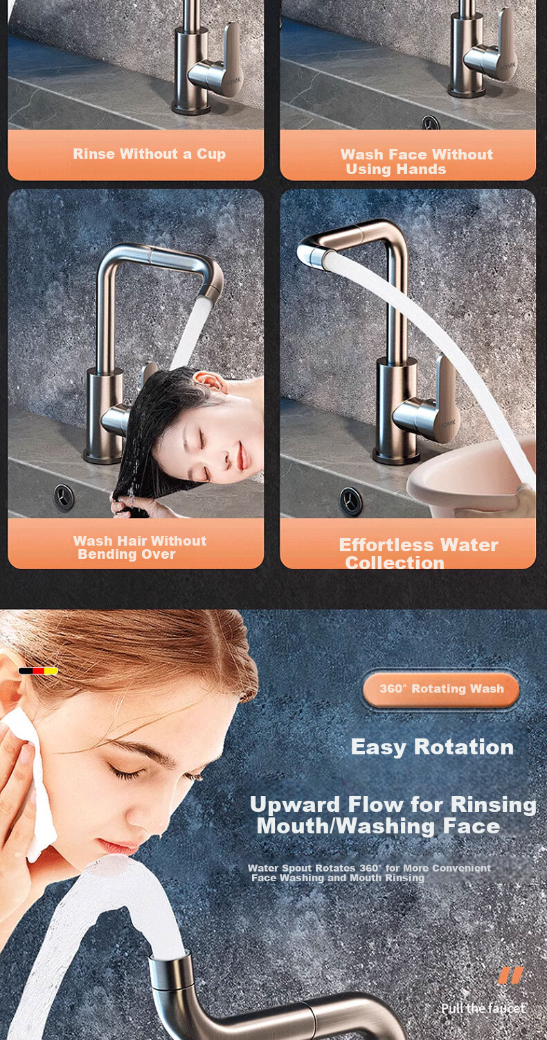 HOMK [Germany] Stainless Steel Faucet Hot and Cold Water Two-in-One Universal Basin Faucet 4