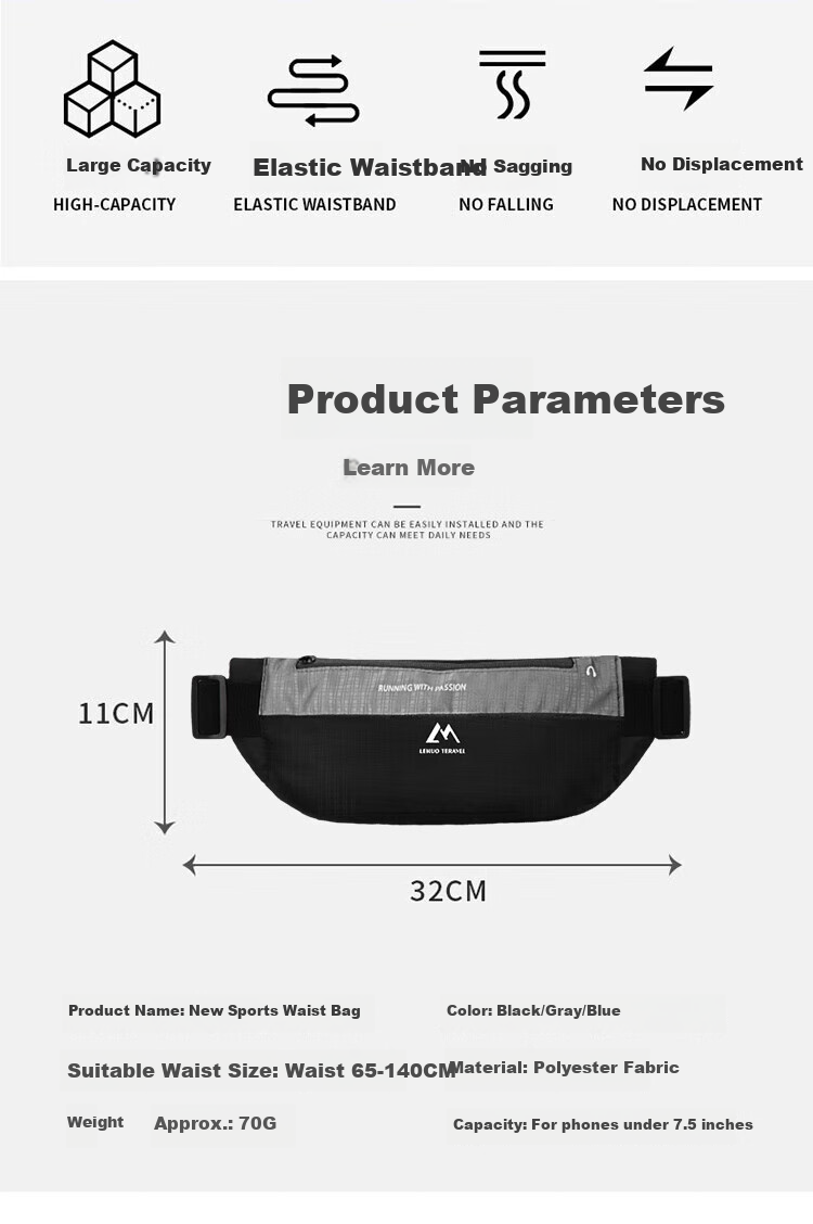 LOHAS Travel Waist Bag Running Sports Bag Men’s Phone Invisible Waist Belt Portable Gadget Outdoor Waterproof Gear 2