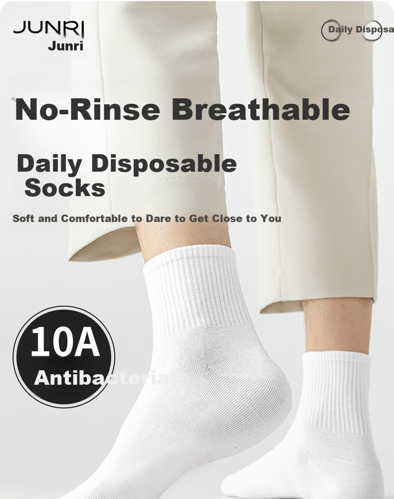 Junri Disposable Socks Unisex No-Wash Odor-Resistant Daily Throwaway Socks Travel Business Trip Mid-Calf Socks 5 Pairs 1