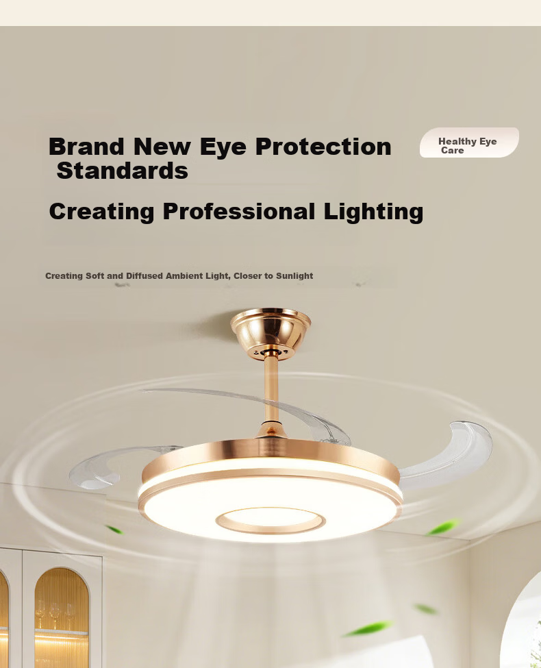 ASUS Lighting American Cree LED Silent Fan Light Modern Gold Invisible Blade Ceiling Fan Light for Dining Room and Bedroom 6