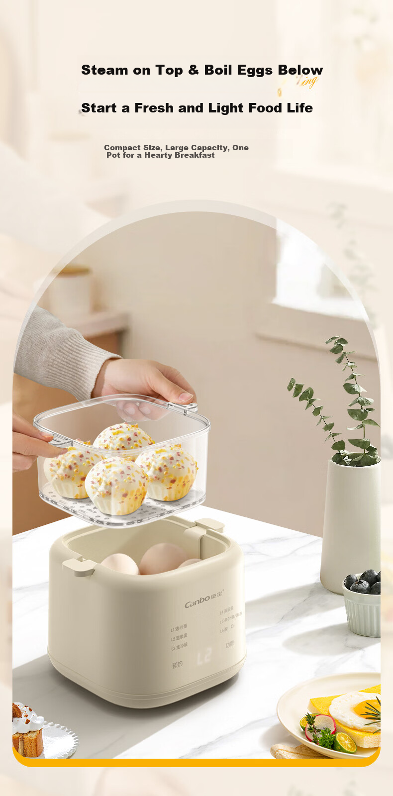 Canbo Egg Cooker Steamer Soft-Boiled Egg Maker 24H Smart Reservation Mini Steamer Breakfast Machine SLH-ZDQ01 5
