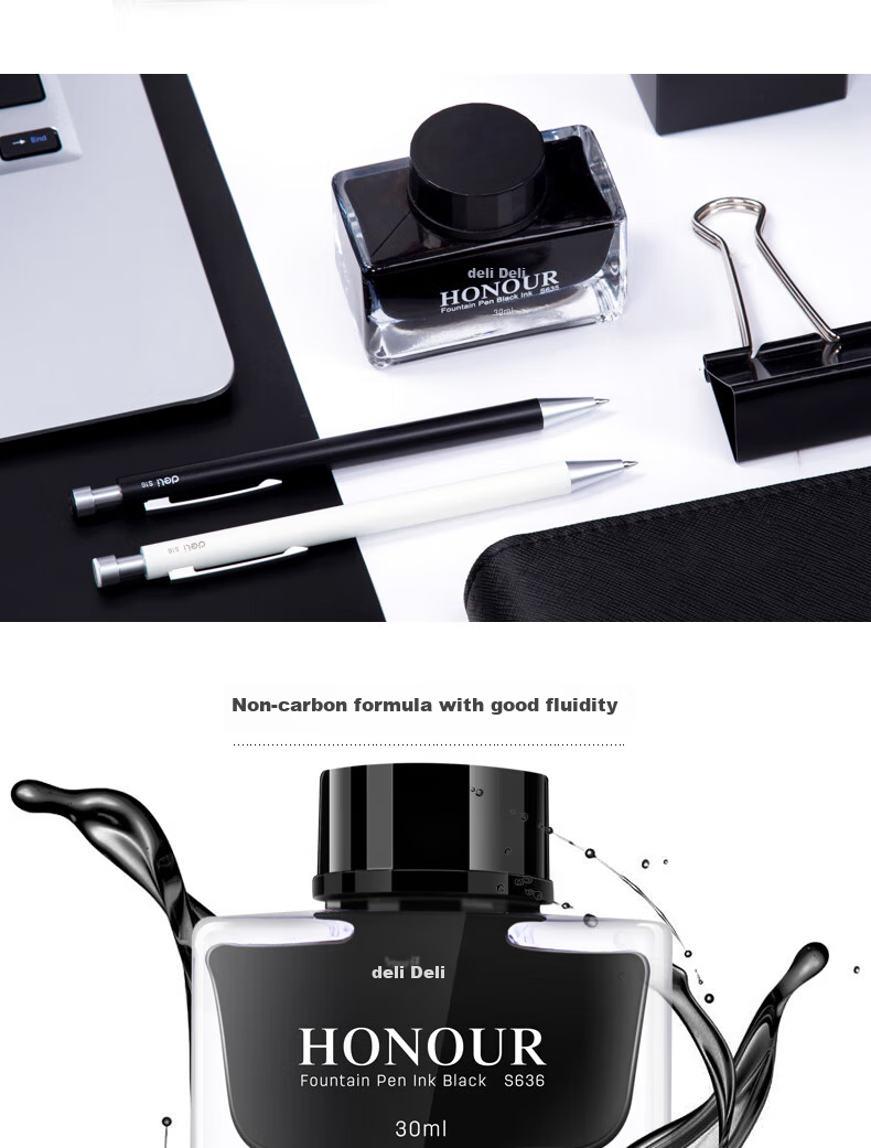 Deli 30ml Non-Carbon Black Fountain Pen Ink for College Entrance Exam 2