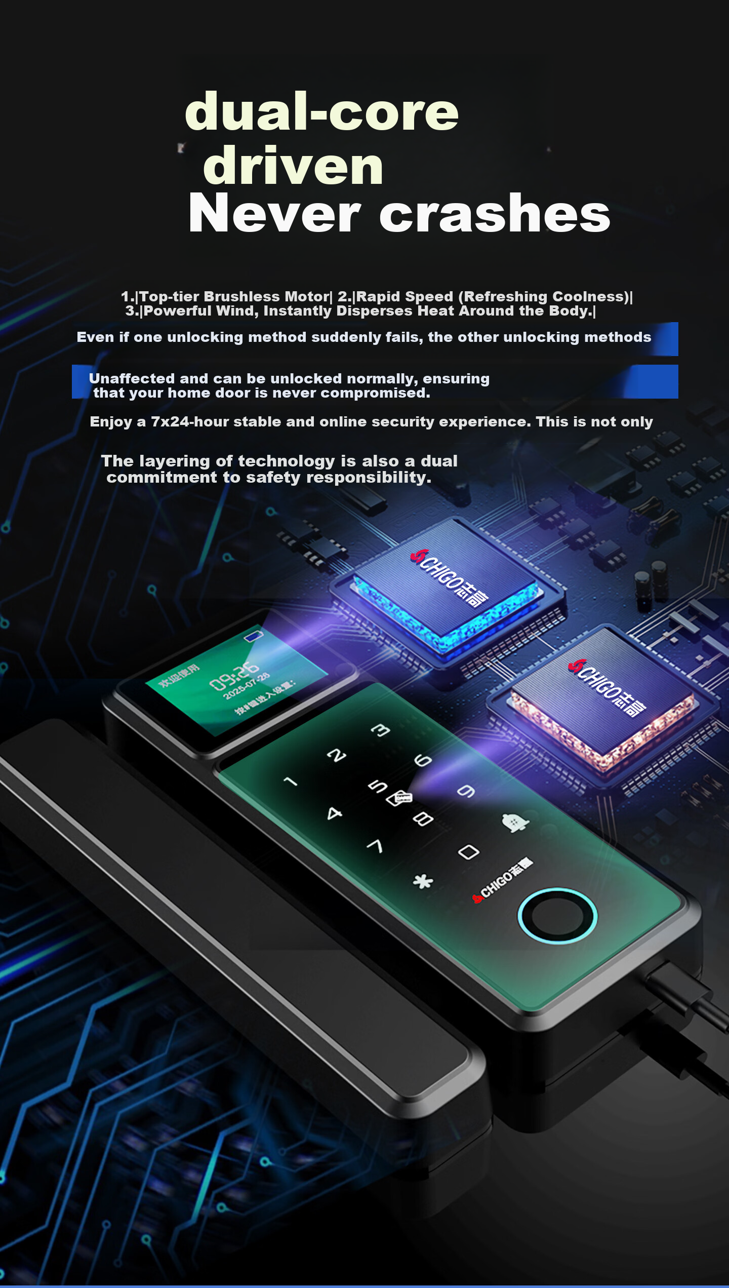 CHIGO Glass Door Fingerprint Lock No Drilling Office Password Lock Single and Double Door Smart Electronic Access Control Lock 6