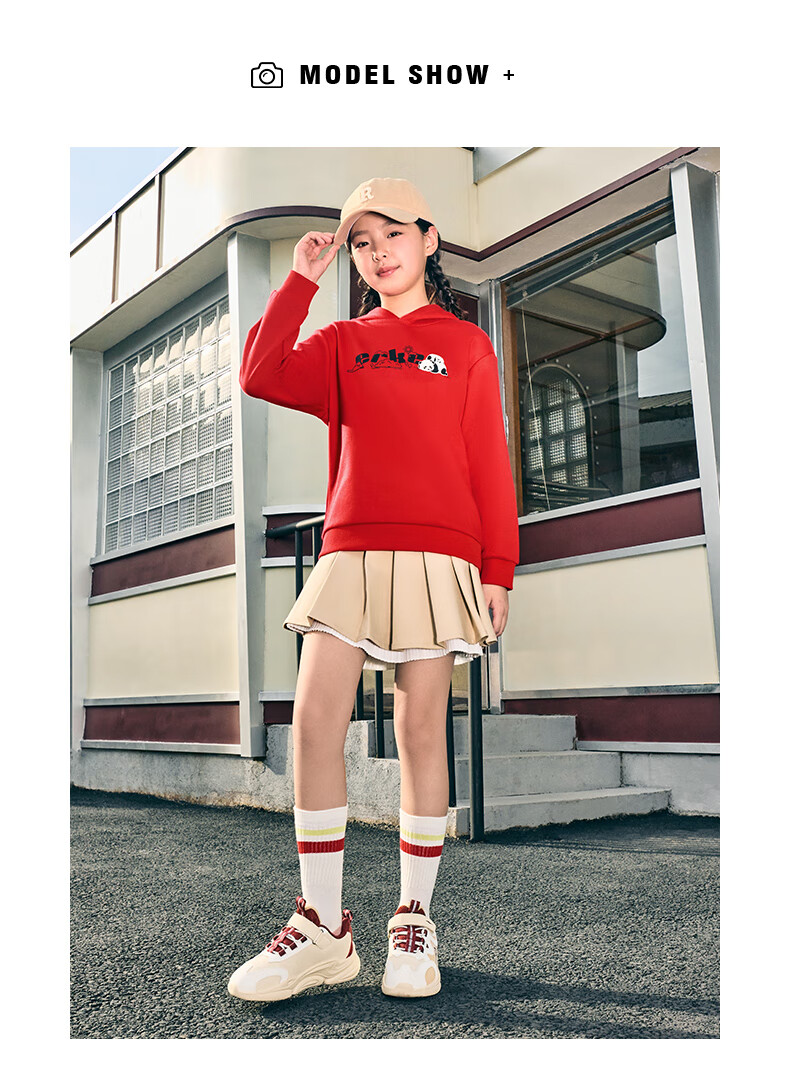ERKE Kids Unisex Hooded Sweatshirt Children's Winter Warm Thick Hoodie Dongfanghong 130 15