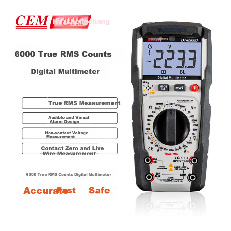 Hua Sheng Chang CEM Digital Multimeter DT-8908D High-Precision Anti-Burn Electrician Multimeter with Backlight, Digital Display, Temperature Measurement, True RMS Ammeter