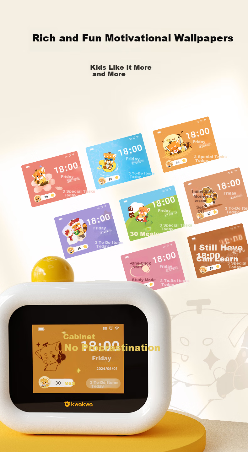 Guanguan Bear [Top Student Edition] Self-Discipline Punch Card Machine Elementary Student Habit Time Management Homework Timer Schedule Timer Alarm Clock Children's Day Gift 21
