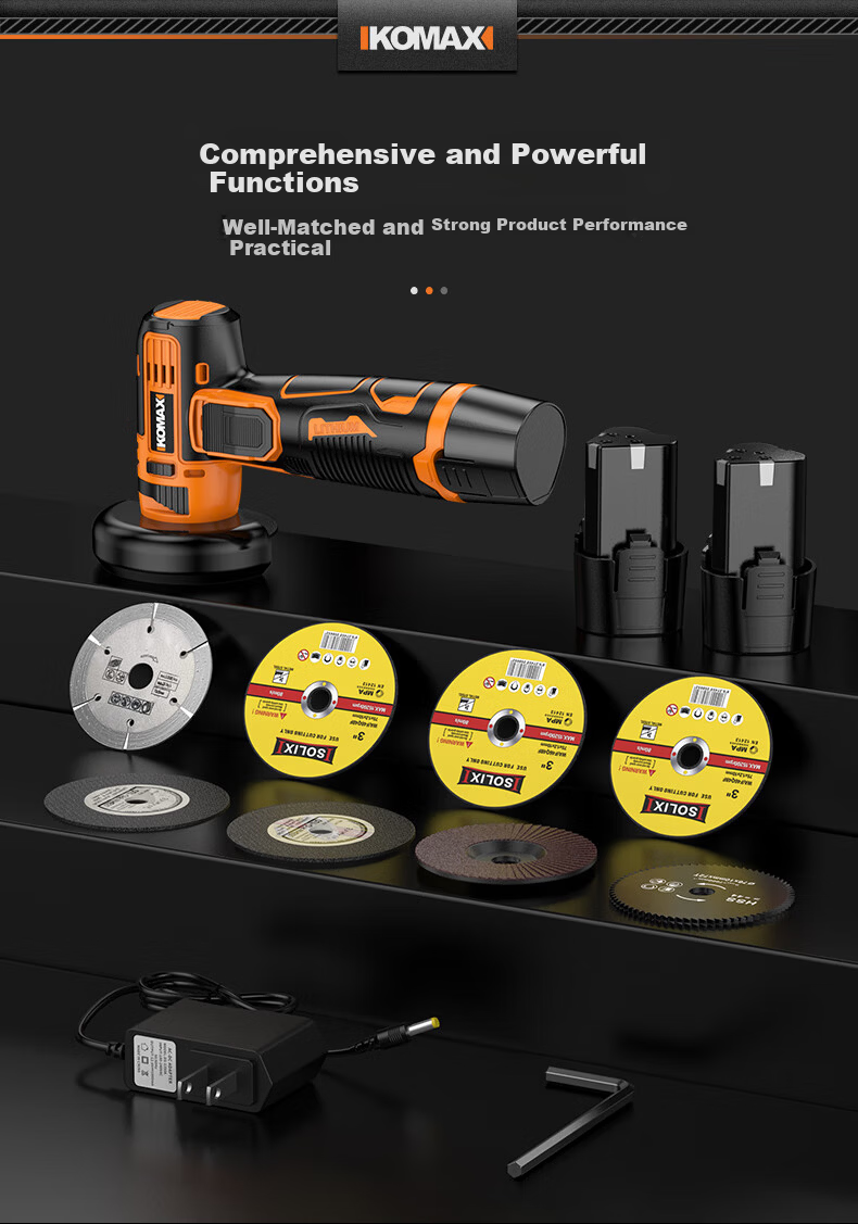 KOMAX Mini Angle Grinder Cordless Lithium Battery Polisher Multifunctional Small Rechargeable Hand Grinder Cutting Machine 8