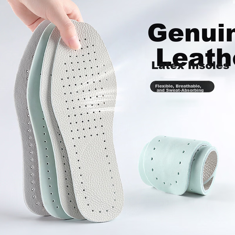 3AnGnI 2 Pairs Latex Cowhide Insoles Lightweight Breathable Sweat-Absorbing Odor-Resistant Comfortable Soft Elastic Unisex