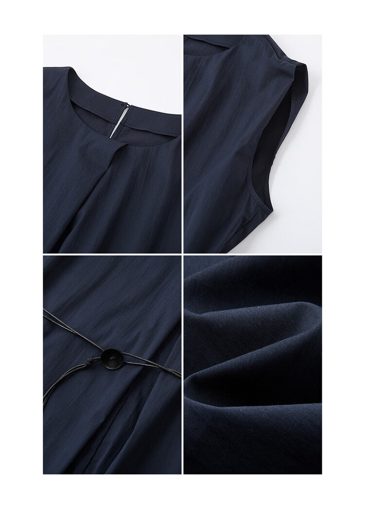 Demana Elegant Urban Summer Simple Cotton-Blend Stretch Round Neck Pleated Sleeveless Belted Dress for Women Premium Feel 17