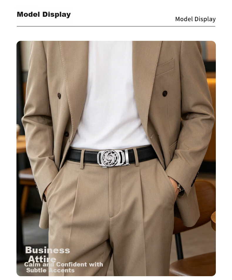 CARTELO "Fortune Turn" Men's Business Casual Genuine Leather Automatic Buckle Belt Gift for Boyfriend Husband Father 9