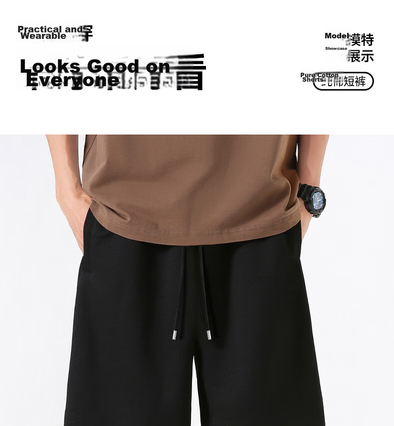 MINISO Men's Shorts 2026 New Pure Cotton Summer Loose Fit Five-Point Pants Casual Design Mid-Length Pants Light Gray XL 16