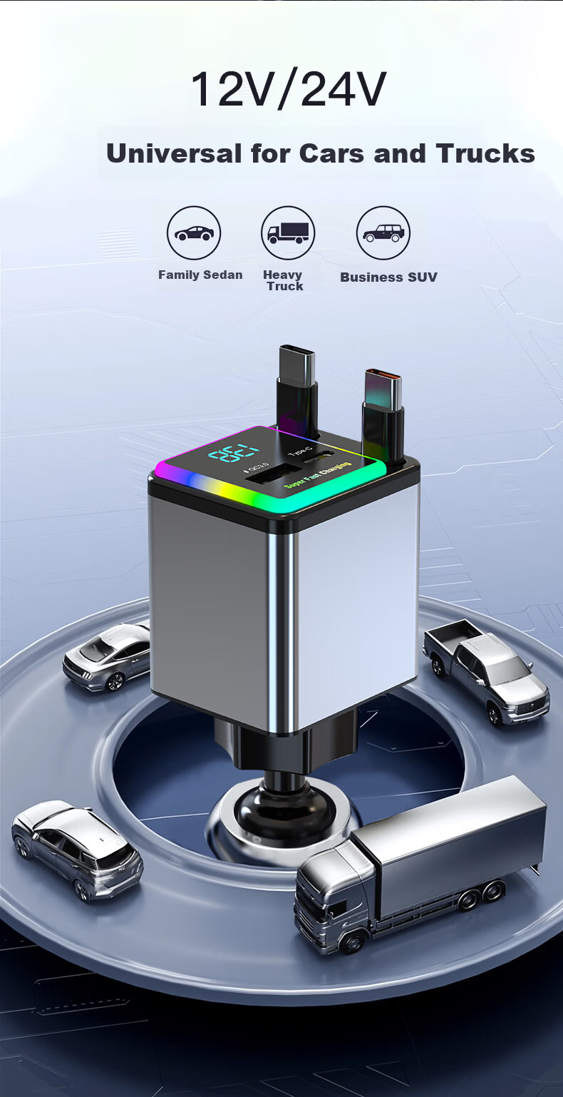 Newsmy Car Charger Retractable Dual USB Cigarette Lighter 100W Super Fast Charging Converter for Apple 16/17 Huawei Honor C+C 20