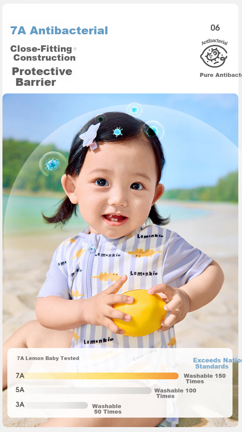 Lemonkid Baby Swimwear Unisex Kids Sun Protection Short Sleeve One-Piece Swimsuit Cute Toddler Swimwear 10