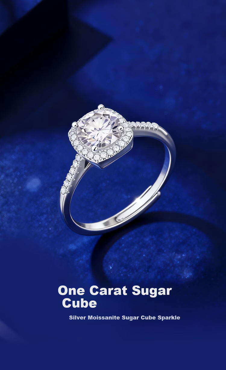 Jinliufu Auspicious Ring Diamond Ring S925 Silver 1 Carat Sugar Cube Moissanite Women's Engagement Anniversary Gift for Girlfriend 1