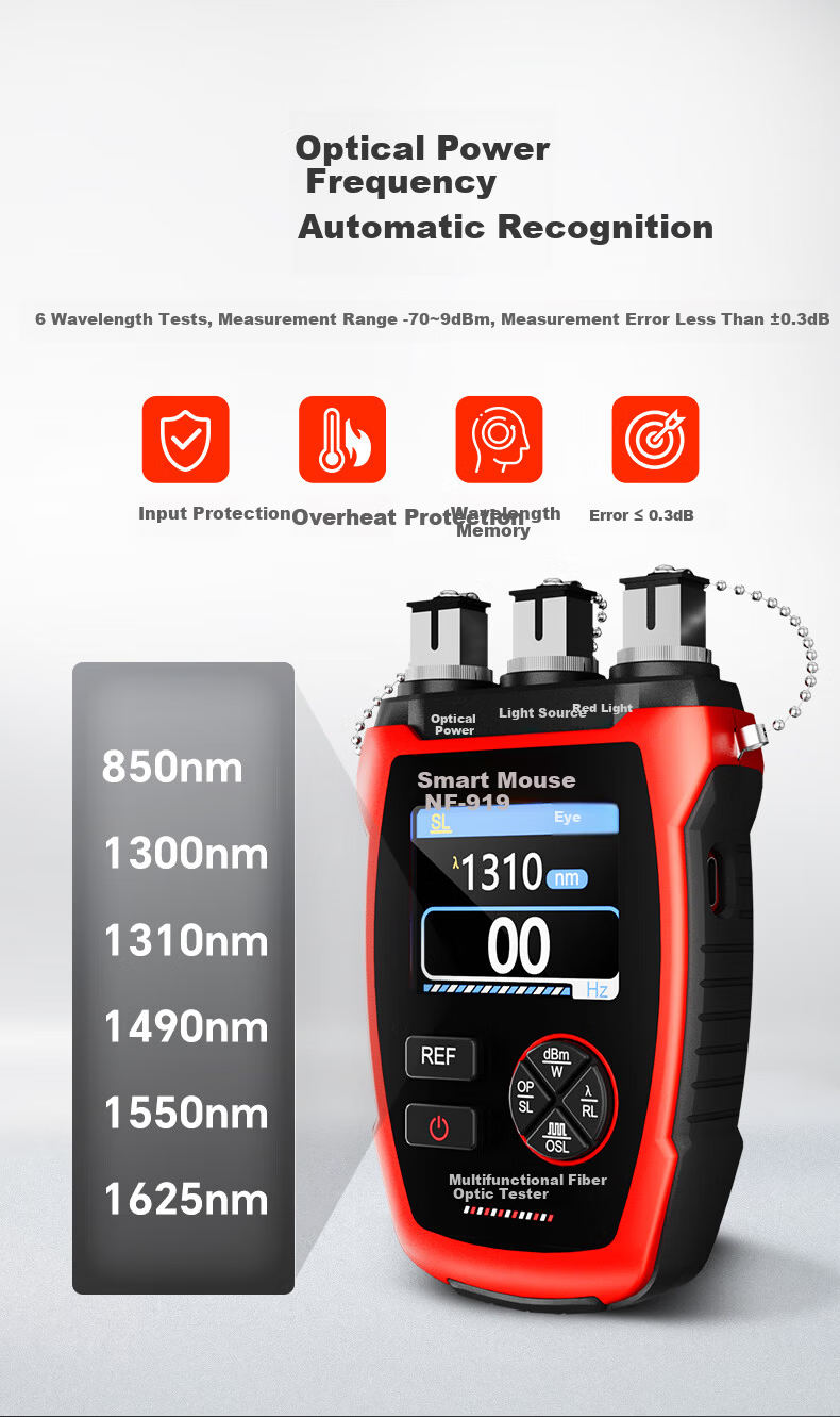 SmartMouse NF-919 Multifunctional Fiber Optic Tester Kit Optical Power Meter Light Source Red Light for Communication and Telecom Networks 4