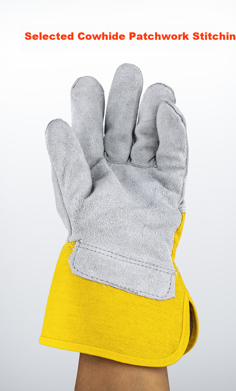 Henghui Cowhide Welding Gloves Thickened Wear-Resistant High-Temperature Resistant Half-Leather Welder Heat Insulation Anti-Scald Anti-Arc Spark Welding Labor Protection Gloves DGX71 6