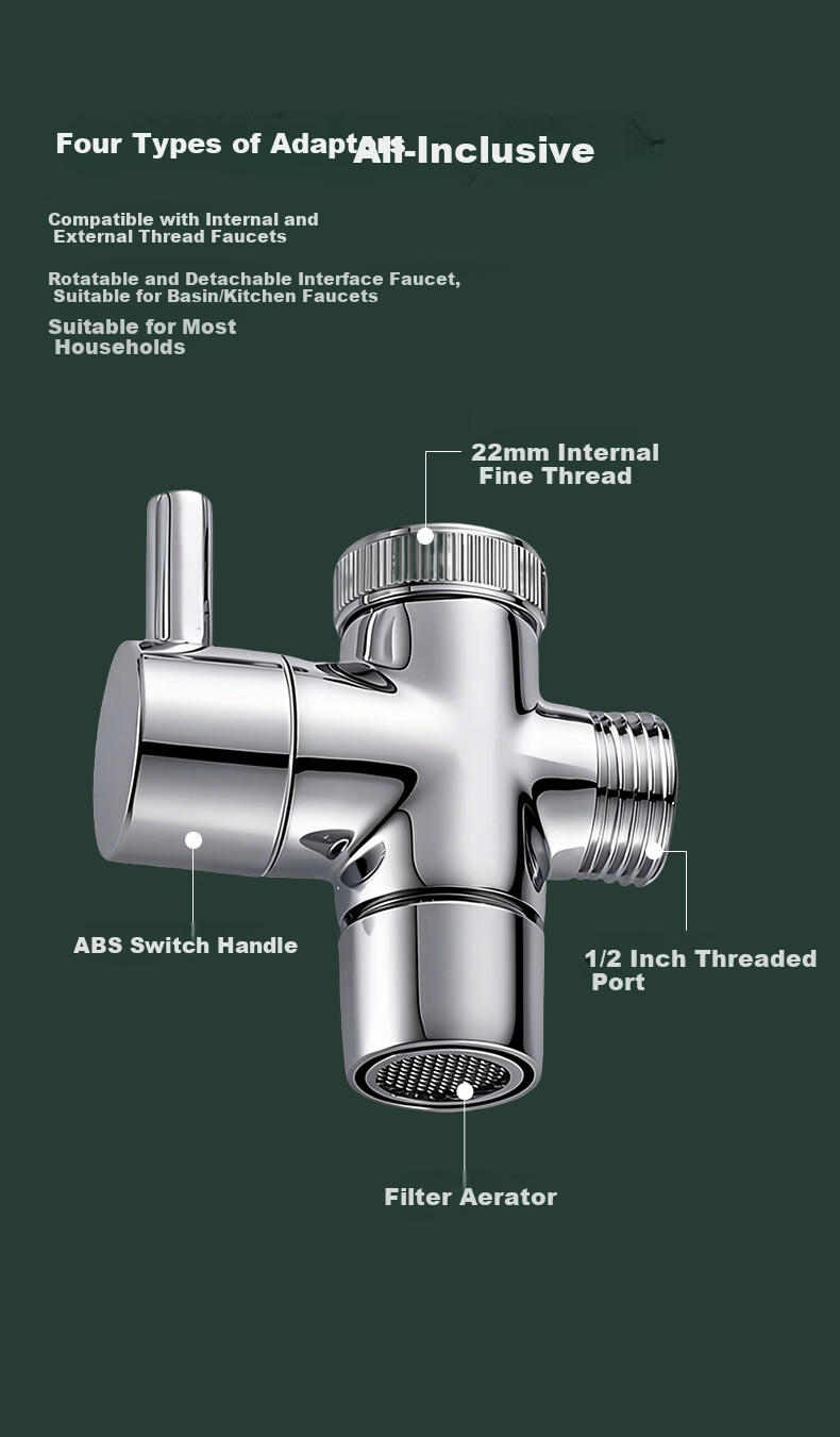 HSPA Faucet 1-in-2-out Adapter Shower Diverter Angle Valve Tee 1/2" Connector with Switch HS-96 7