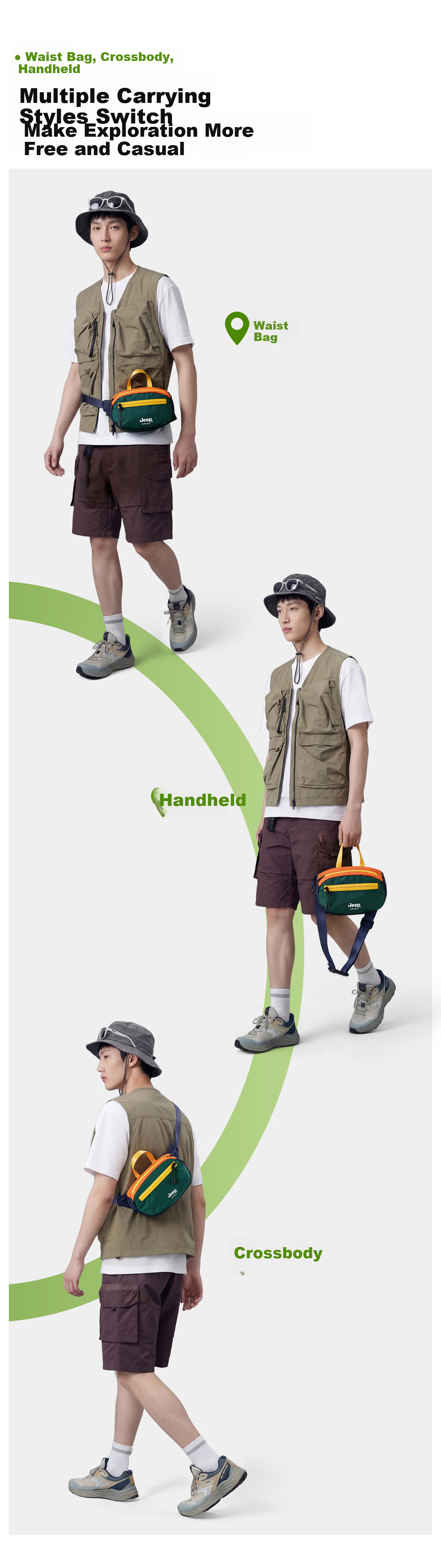 JEEP SPIRIT Outdoor Lightweight Chest Bag Men Outdoor Cycling Crossbody Bag Women Single Shoulder Sports Waist Bag Casual Small Phone Commuter Bag 13