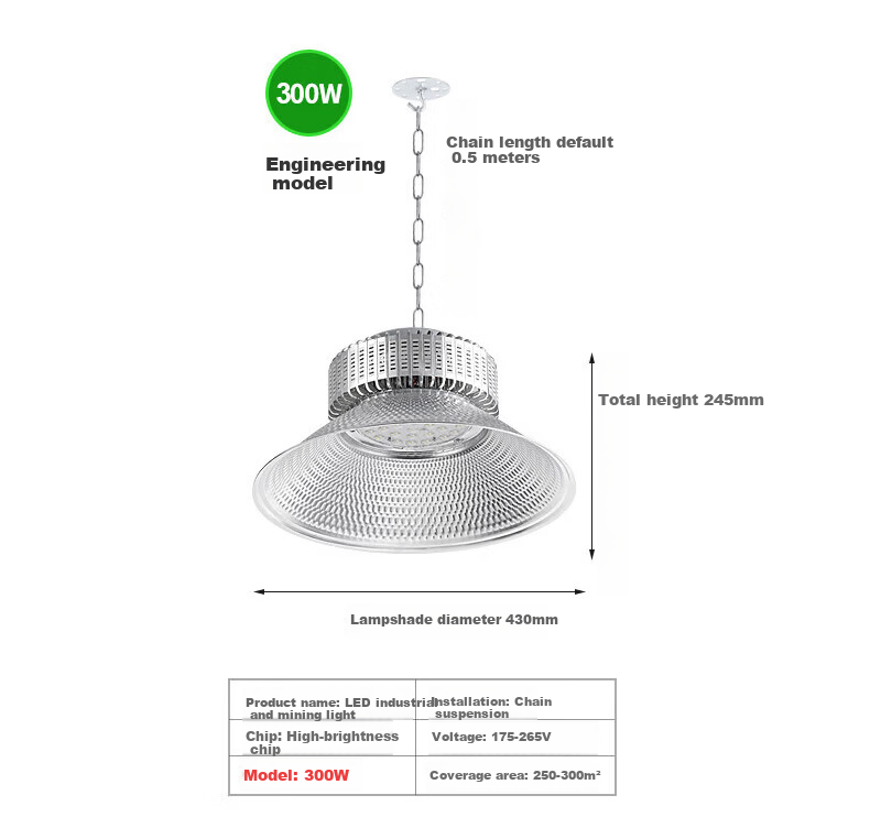 Biuyum LED Industrial Workshop Light Factory Warehouse High Power 200W Pendant Chain Mining Lamp White Light 4