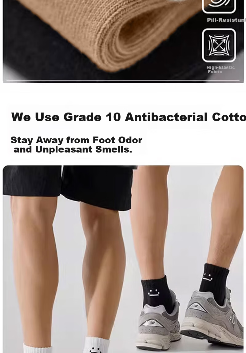 Mian Shisan Men's Short Socks 100% Cotton 10A Antibacterial Thin Odor-Resistant Spring Summer Smiley Face Sports Ankle Socks 6 Pairs 4