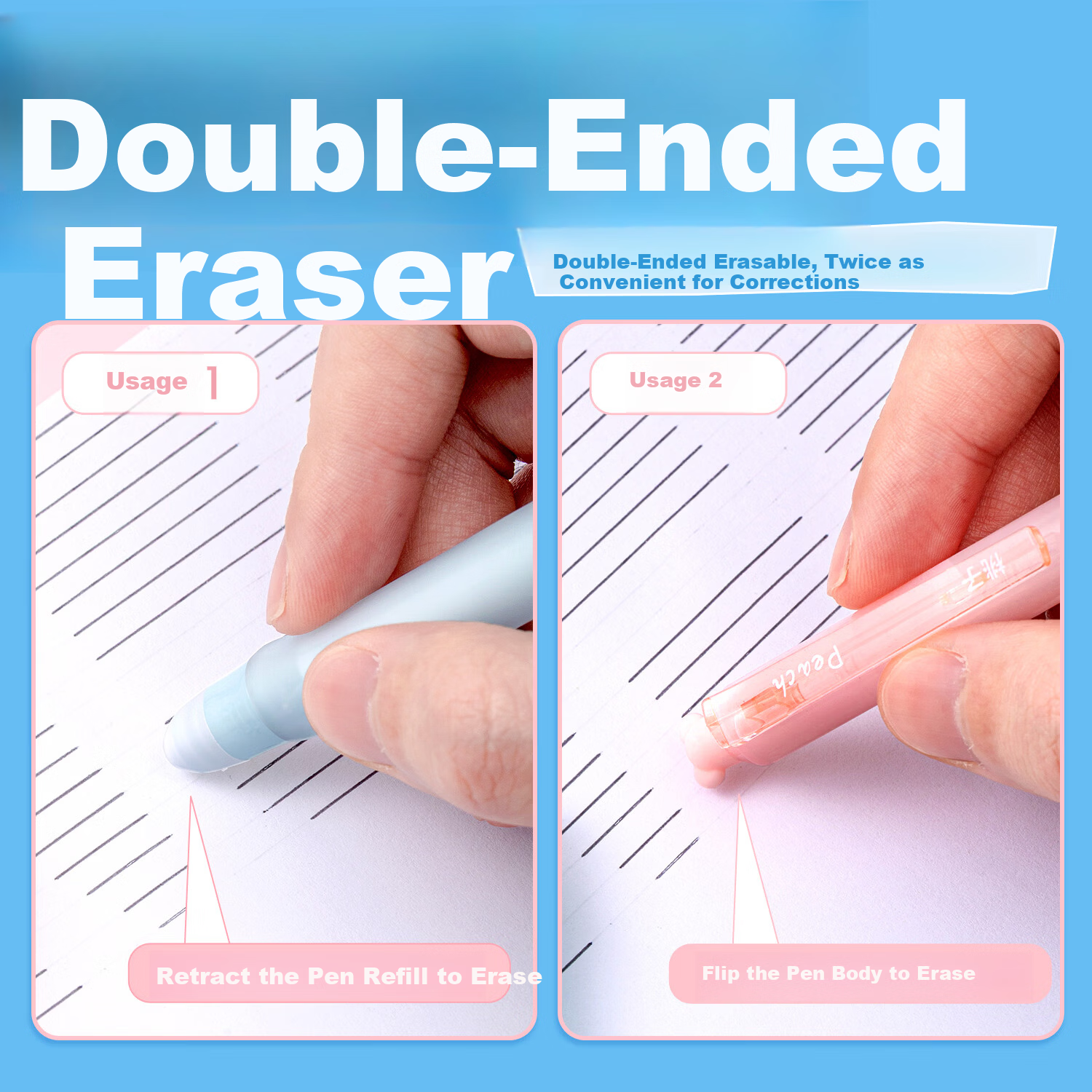 AIHAO Bear Dual-Head Erasable Gel Pen Blue Ink 3-Pack DGP292A