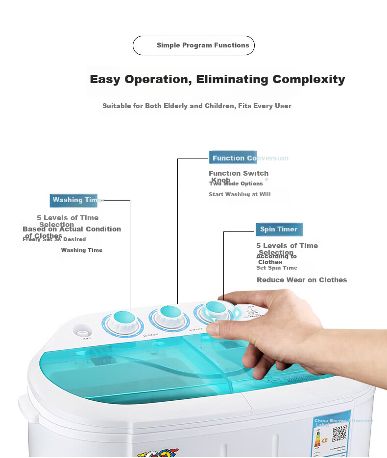 XIAOYA Trendy Lifestyle Appliances 2.5kg Twin Tub Mini Semi-Automatic Washing Machine for Baby and Children's Underwear Socks Small Items Separate Washing and Spinning Mini Model 6