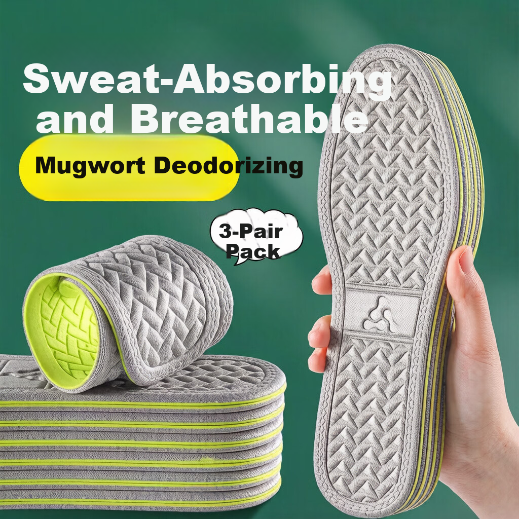 JVBV 3 Pairs Men's Deodorant Insoles Sweat-Absorbing Breathable Anti-Odor Thin Sports Insoles Size 35-36