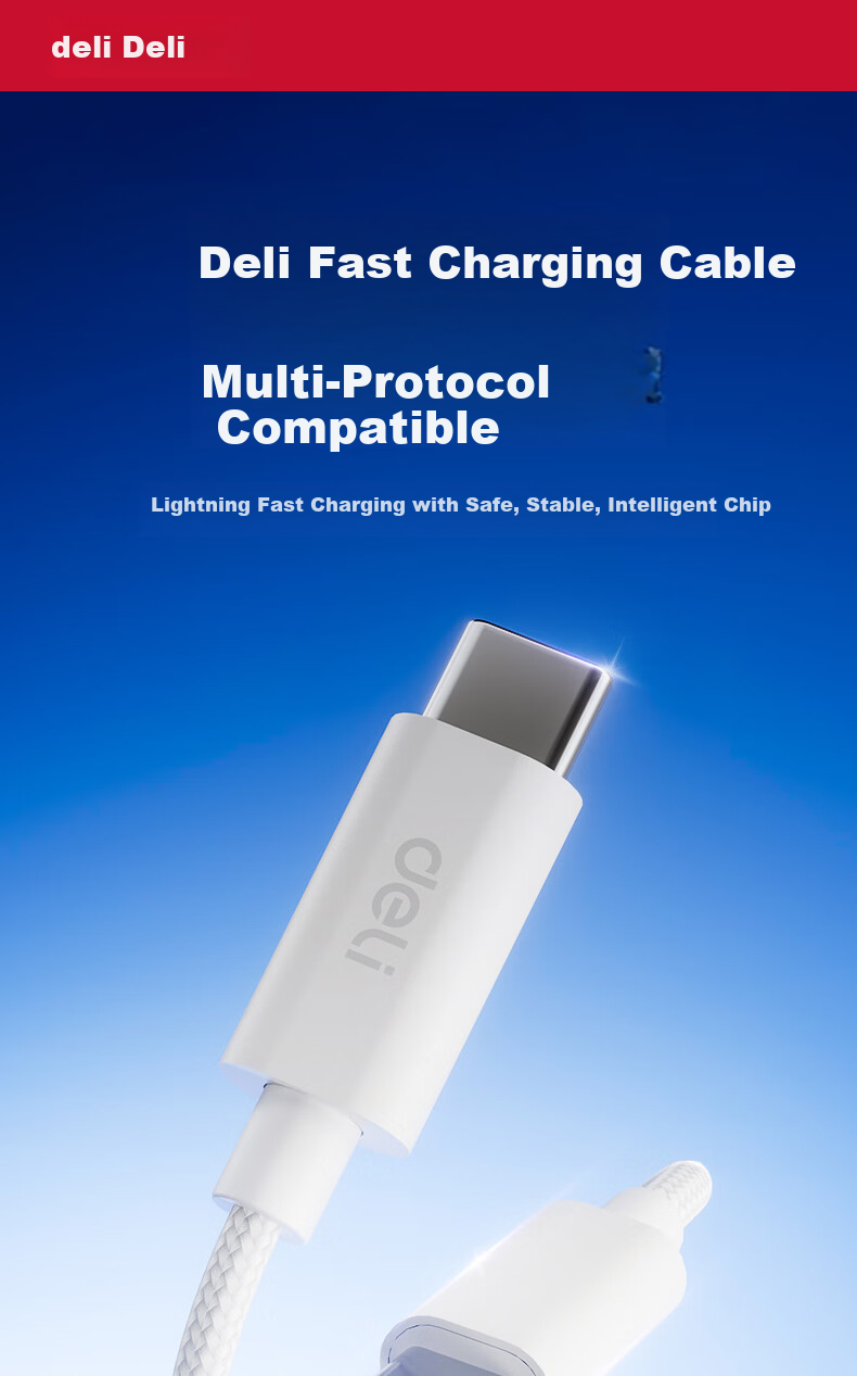 Deli Dual-Head Type-C Charging Cable PD 60W Fast Charge Braided Cable ctoC iPhone 17/16e/15 Pro Max Tablet iPad Car Charger Cable 2-Pack 1.2m 1