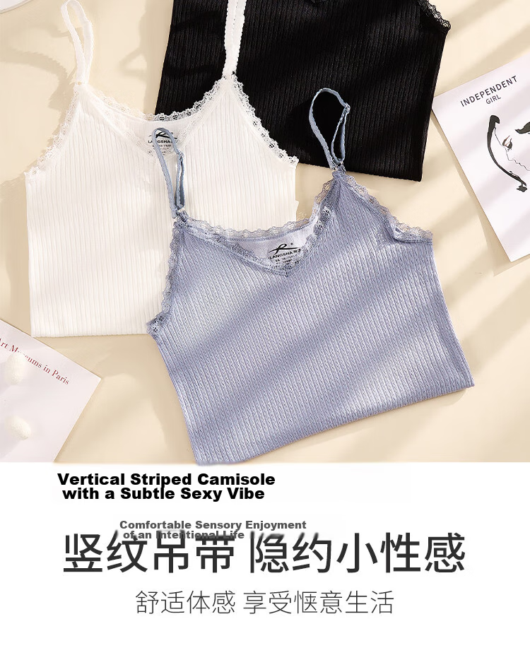 LangSha Women's Ribbed Skin-Friendly Spring Summer Camisole Lace V-Neck Trim Comfortable Base Layer Tank Top 6