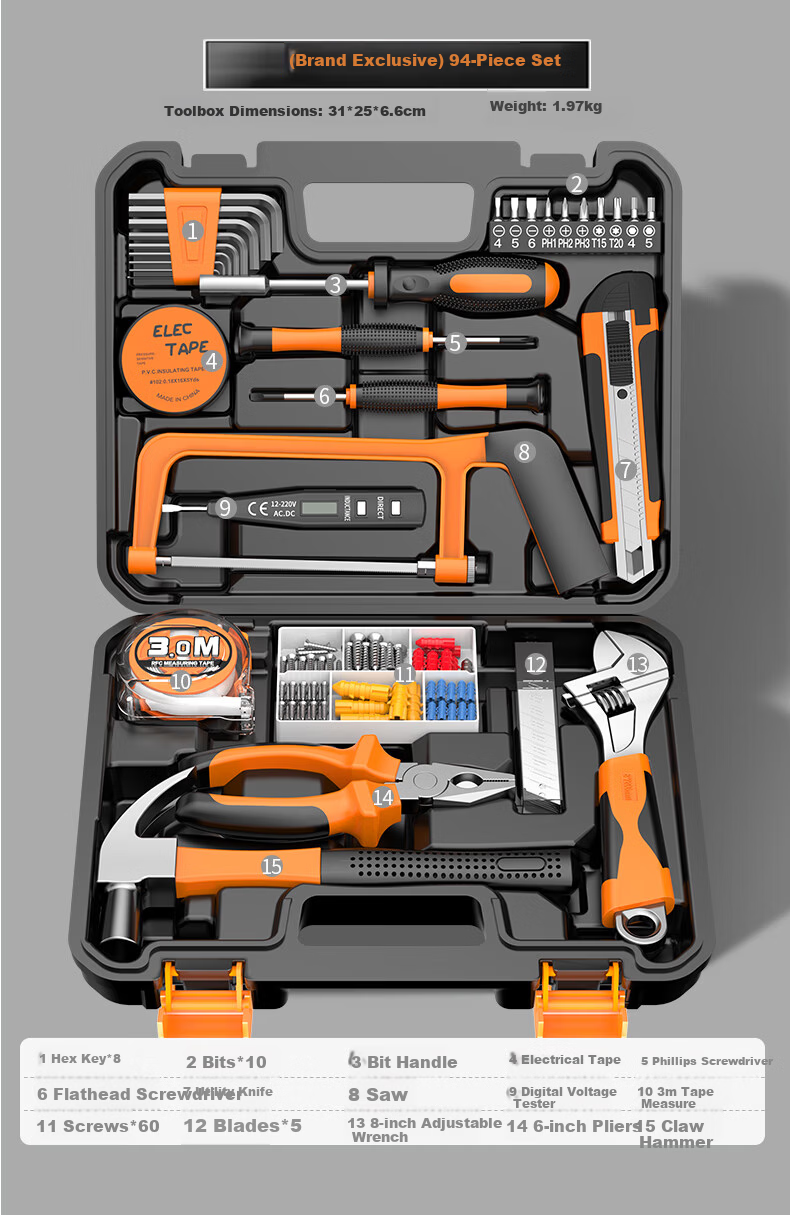 KOMAX 9-Piece Portable Toolbox Set Home Hardware Electrician Carpenter Repair Screwdriver Tool Kit 12