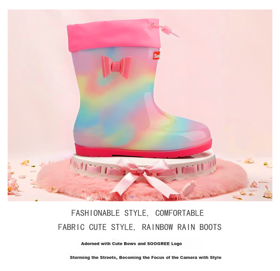 SooGree Kids Waterproof Non-Slip Durable Rain Boots Cute Cartoon Splash-Proof Outdoor School Shoes for Boys and Girls 14
