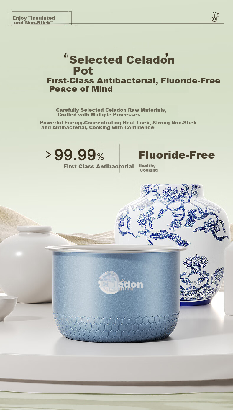 Midea Low-Sugar Rice Cooker 2L Rice and Soup Separation Double Heating Non-Stick Fluorine-Free Inner Pot Multifunctional Small Rice Cooker for 1-3 People MB-RC207L 4