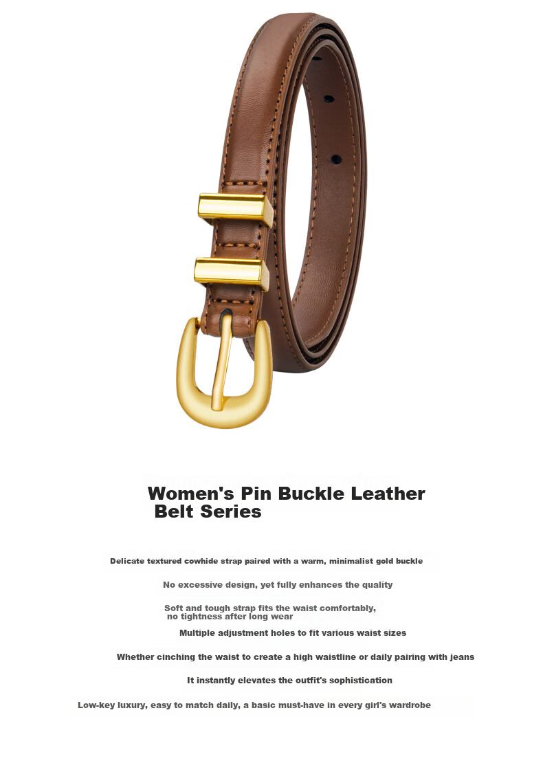 CARTELO Women's Genuine Leather Belt Cowhide Jeans Belt Korean Style Simple Versatile Pin Buckle Belt Birthday Gift for Girlfriend 2