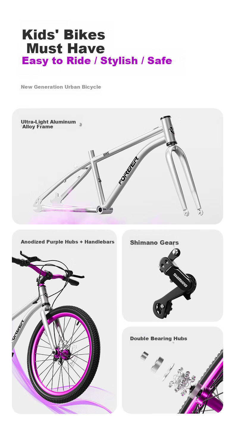 FOREVER Aluminum Alloy Children's Bicycle 6-12 Years Boys and Girls Student Bike Ultra-Light Gear Mountain Bike 20 Inch 6