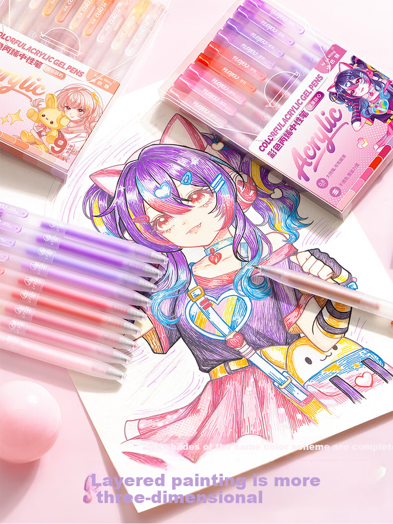 Kaba Bear Hand Account Pen Colorful Acrylic Gel Pen Full Set Large Capacity Skin Tone Press Animation Art Student Middle and Primary School Note Highlight Pen Non-Chromatic Sequence 7