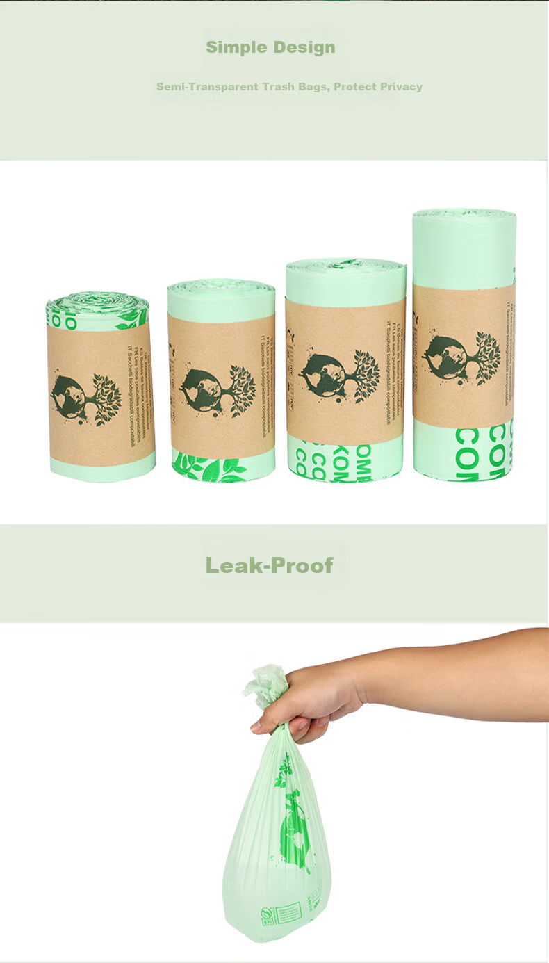 Mandelay Fully Biodegradable Garbage Bags PLA Corn Starch Compostable Trash Bags Disposable Eco-friendly Light Green 10L 4