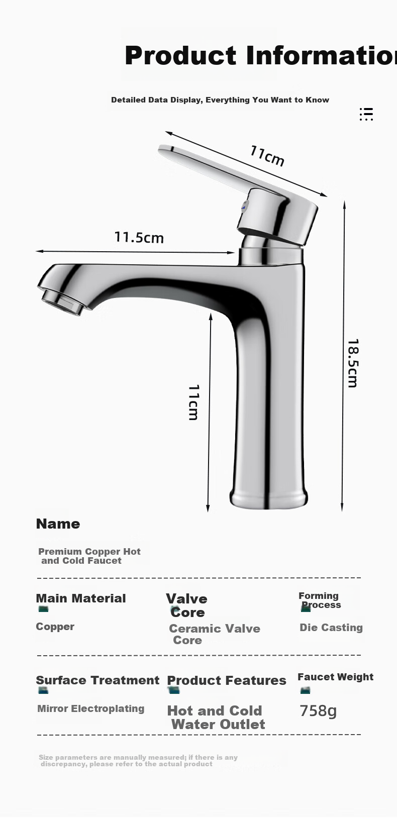 MUGE Basin Faucet Pull-Out Mixer Tap for Bathroom Sink Hot and Cold Water 7