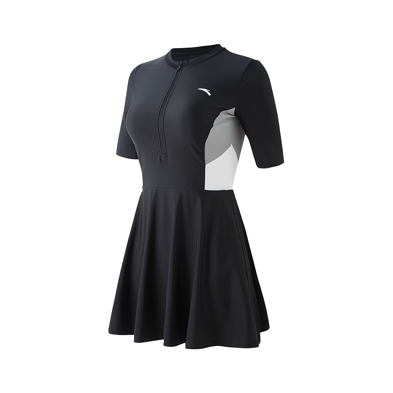 ANTA Women's One-Piece Skirted Conservative Quick-Dry High Elasticity Slimming Swimwear Black 3XL