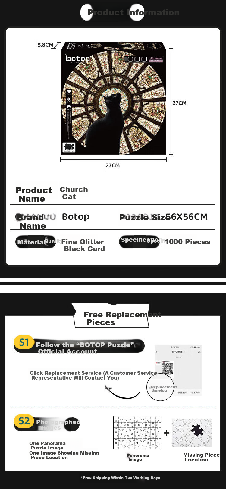 Botop CathedralCat Church Cat Puzzle 1000 Pieces Imported Black Card Flash Stress Relief Toy Birthday Christmas Gift 8